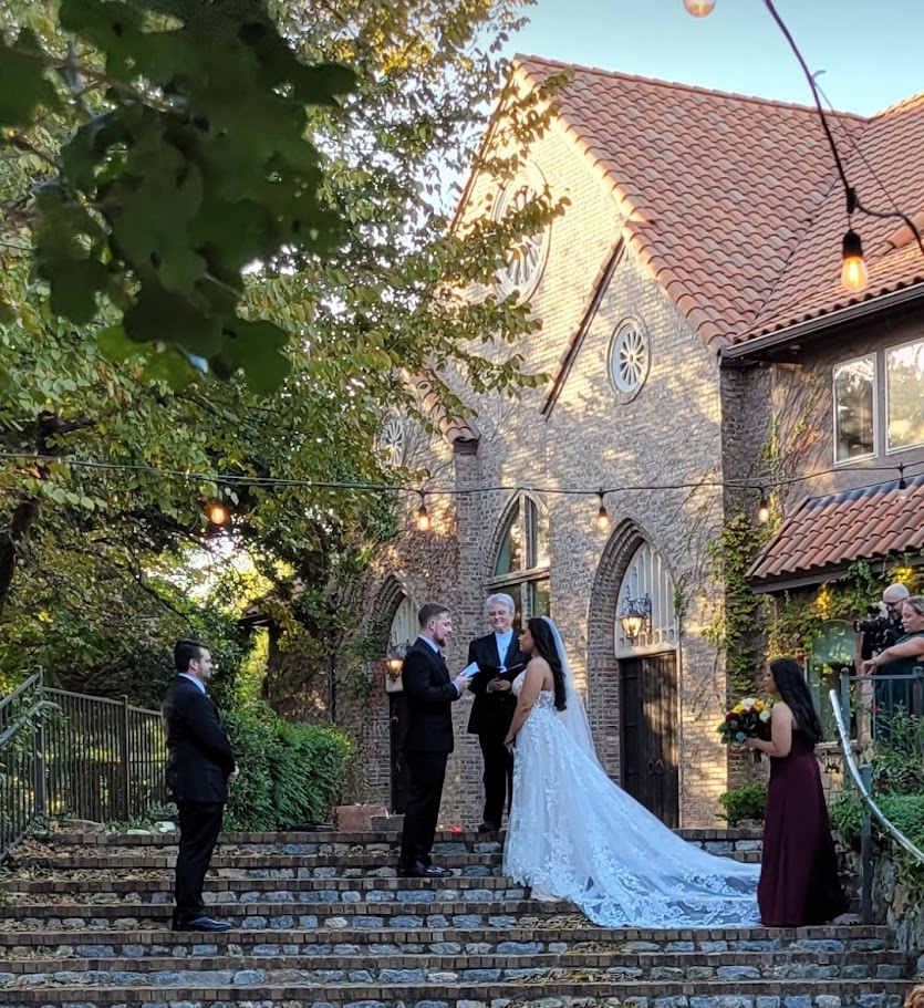 wedding ceremony on church steps