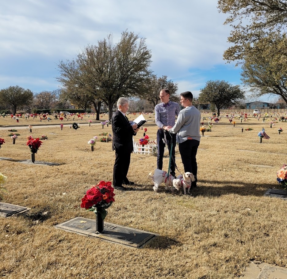 intimate wedding ceremony with couple's dogs